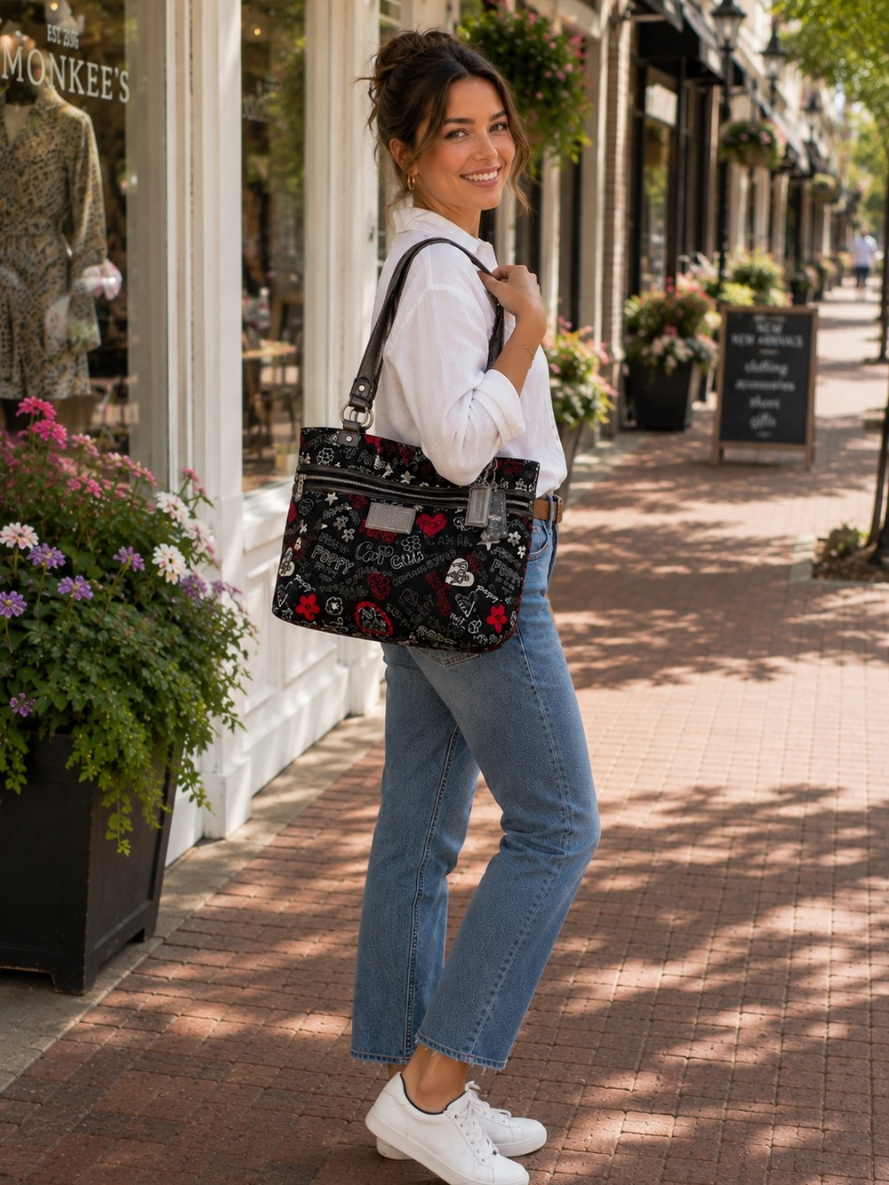 Coach Poppy 2010 Graffiti Glam Tote Shoulder Bag Black Red Silver Style 13852